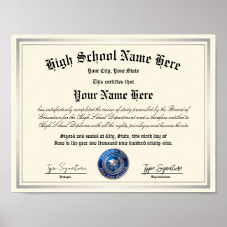 Blaue Silber-Siegel High School Diploma, Homeschoo Poster