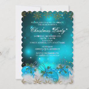 Blaue Silber- und Gold-Holly-Kugeln Weihnachtsfeie Einladung