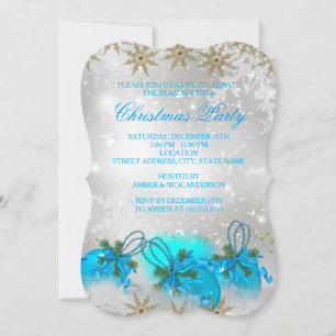 Blaue Silber- und Gold-Holly-Kugeln Weihnachtsfeie Einladung