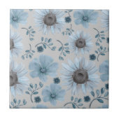 Blaue Silber-Wasserfarben-Blumen Fliese (Vorderseite)
