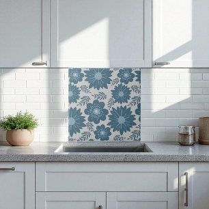 Blaue Silber-Wasserfarben-Blumen  Fliese