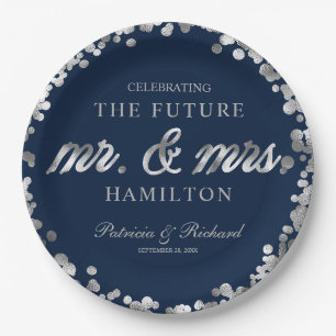 Blaue Silber-Zukunft Mr und Mrs Verlobungsfeier Pappteller