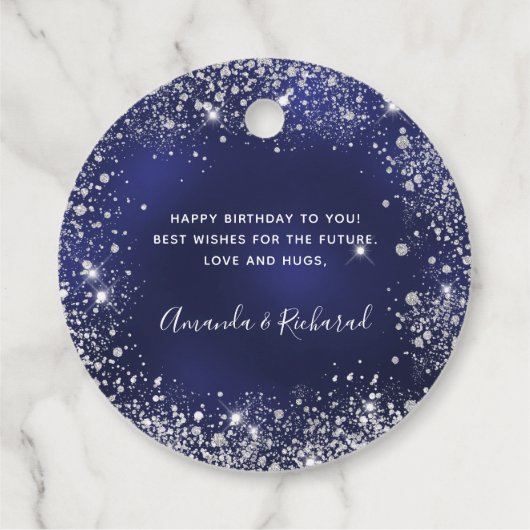 Blaue Silberblauer Glitzer Geschenkanhänger (Rückseite)