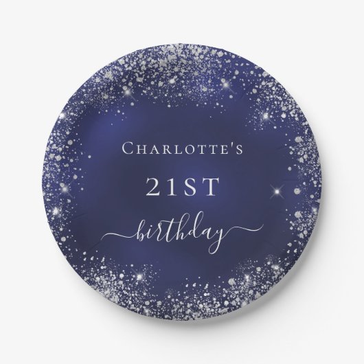 Blaue Silberblauer Glitzer Pappteller (Vorderseite)
