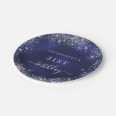 Blaue Silberblauer Glitzer Pappteller (Schrägansicht)