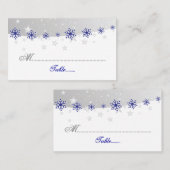 Blaue, silbergraue Schneeflocke Hochzeitsfeier Pla Platzkarte (Vorne/Hinten)