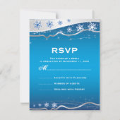 Blaue, silbergraue Schneeflocke Winterhochzeit UAW RSVP Karte (Vorderseite)