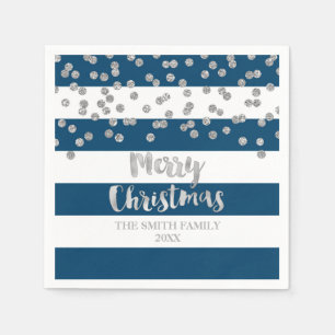 Blaue silberne Confetti-frohe Weihnacht-Serviette Serviette