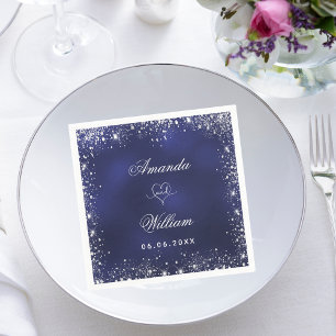 Blaue Silberne Glitzer heißen Herzhochzeit Serviette