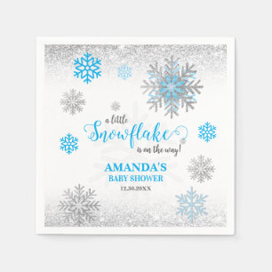 Blaue silberne glitzernde Schneeflocke Winter-Baby Serviette