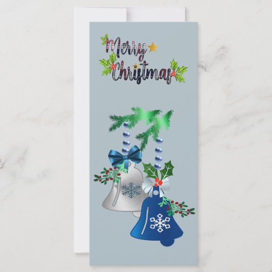 Blaue & silberne Glocken Weihnachtskarte (Vorderseite)