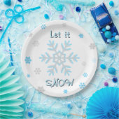 Blaue silberne graue Schneeflocken Lass es schneie Pappteller (Party)