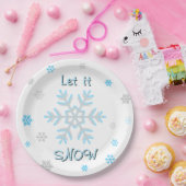 Blaue silberne graue Schneeflocken Lass es schneie Pappteller (Party)