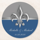 Blaue silberne Lilie Runder Pappuntersetzer (Vorderseite)