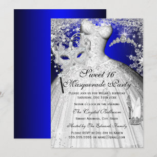 Blaue & Silberne Prinzessin Masquerade Sweet 16 Ei Einladung