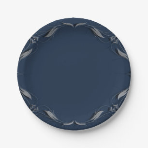 Blaue & silberne Rahmeneleganz Vintage-Hochzeitsfe Pappteller