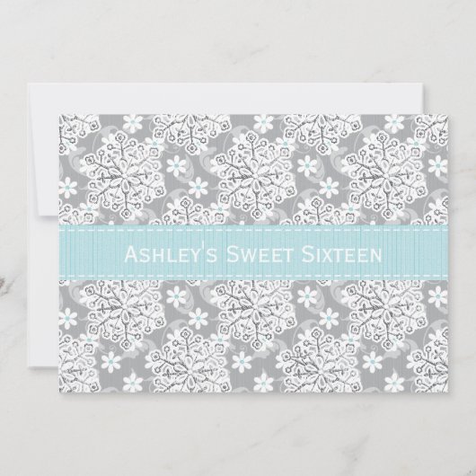 Blaue silberne Schneeflocke-16. Einladung (Rückseite)