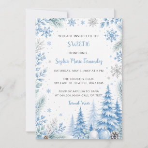 Blaue silberne Schneeflocken Blumen Winter Sweet 1 Einladung