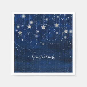 Blaue & silberne Sternenhimmel-Whimsical-Party Serviette