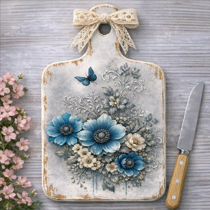 Blaue & silberne Vintage-Blumenstrauß-Decoupage Seidenpapier