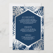 Blaue Silberpalme in einer Hochzeit Einladung (Rückseite)