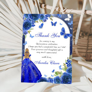 Blaue Silberrose Quinceanera Dankeskarten Einladung