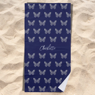 Blaue Silberschmetterlinge-Musterschrift Strandtuch