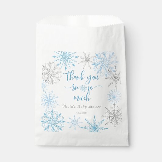 Blaue Silberschneeflocken Danke Schnee viel Geschenktütchen (Vorderseite)