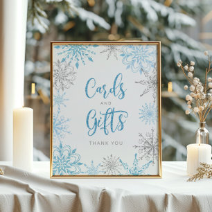 Blaue Silberschneeflocken Karten und Geschenke Poster