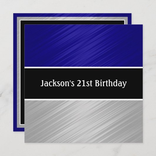 Blaue Silberstreifen-Party Einladung (Vorne/Hinten)