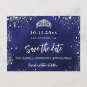 Blaue Silbertiara-Meerjungfrau Save the Date Ankündigungspostkarte (Vorderseite)