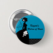 Blaue Silhouette-Braut-Matrone des Ehrenknopfes Button (Vorne & Hinten)