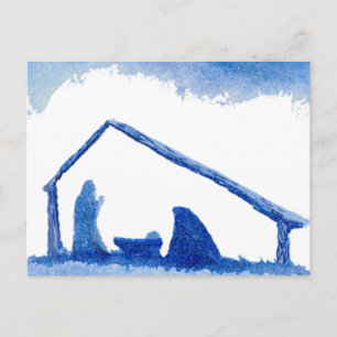 Blaue Silhouette Krippe Postkarte
