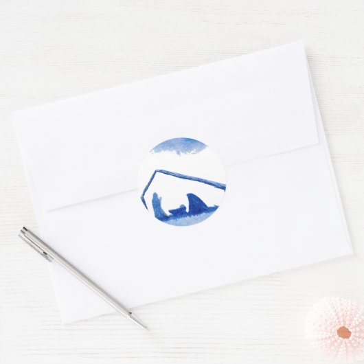 Blaue Silhouette Krippe Runder Aufkleber (Umschlag)