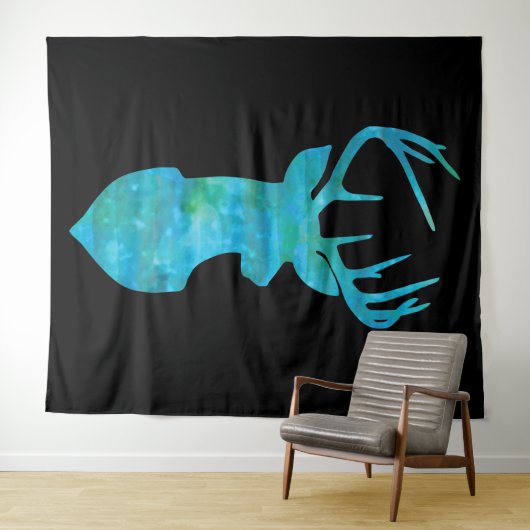 Blaue Silhouette Wandteppich (Beispiel (Horizontal))