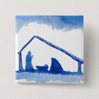 Blaue Silhouettenativity-Szene Button