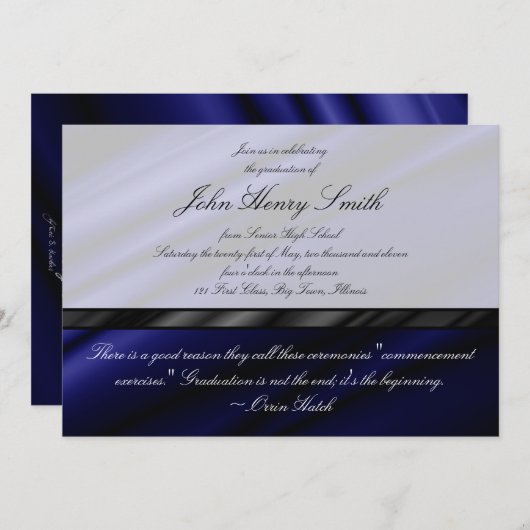 Blaue Silk Abschluss-Einladung/Mitteilung Einladung (Vorne/Hinten)
