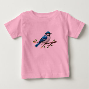 Blaue Singvogel-Illustration auf einem Ast Baby T-shirt