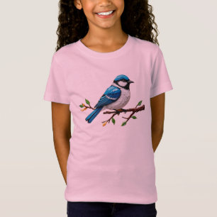 Blaue Singvogel-Illustration auf einem Ast T-Shirt