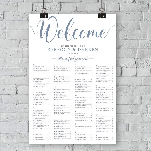 Blaue Sitzkarte Alphabetisierungsplan Poster