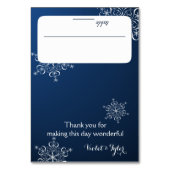 Blaue Sitzkarte für Schneeflocken Tischnummer (Vorderseite)