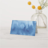 Blaue Sitzkarte in Aquarellfarben. Moderne Hochzei Platzkarte (Rückseite)