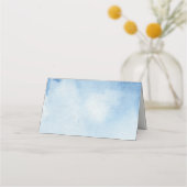 Blaue Sitzkarte in Aquarellfarben. Moderne Hochzei Platzkarte (Vorderseite)