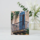 Blaue sizilianische Tür auf dem Balkon Postkarte (Stehend Vorderseite)
