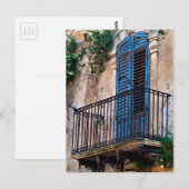 Blaue sizilianische Tür auf dem Balkon Postkarte (Vorne/Hinten)