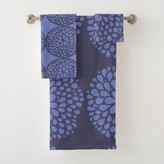 Blaue Skandinavien Moderne Abstrakte Blüten Badhandtuch Set (Insitu)