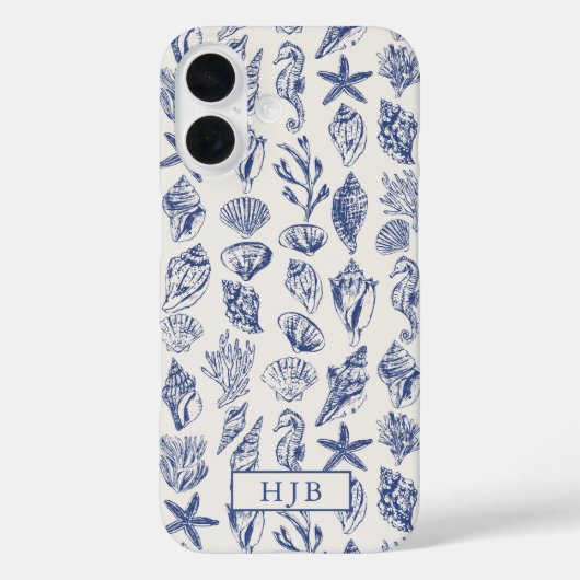 Blaue Sketch-Monogramm der Muscheln Case-Mate iPhone Hülle (Rückseite)