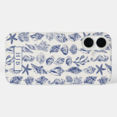 Blaue Sketch-Monogramm der Muscheln Case-Mate iPhone Hülle (Rückseite (Horizontal))