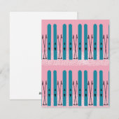 Blaue Skier auf rosa Karte (Vorne/Hinten)