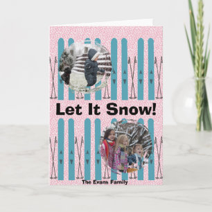 Blaue Skier mit Schnee Karte